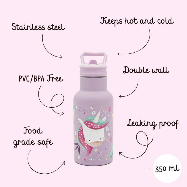 Borraccia Termica In Acciaio Inox Da 350 ml-Unicorno Sparkly